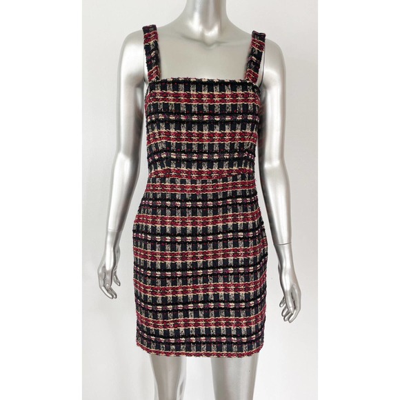 House of Harlow 1960 Boucle Dress Size Xs Black Red Gold Convertible Strap Mini - Picture 1 of 11